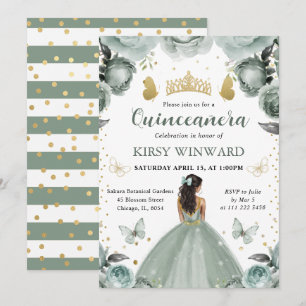 Sagegrünes Kleid Dark Skin Prinzessin Quinceanera Einladung