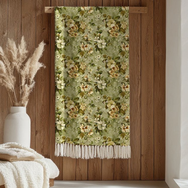 Sagegrünes Luxus-Decke mit botanischem Design in G Fleecedecke (Sage Green Blanket Luxury Gold Botanical Design)