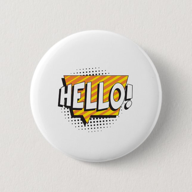 Sagen Sie "HELLO" im Retro-Pop-Stil Button (Vorderseite)