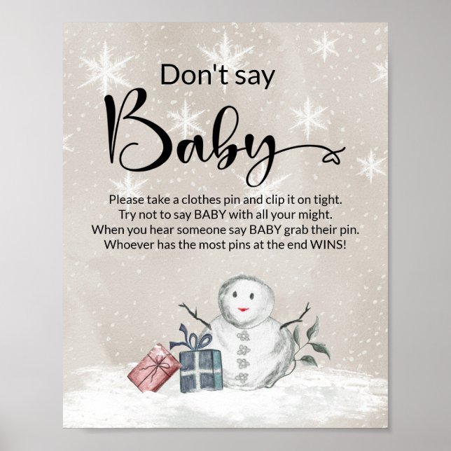 Sagen Sie nicht, Baby Winter Babydusche Poster. Po Poster (Vorne)