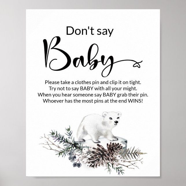 Sagen Sie nicht, Baby Winter Babydusche Poster. Po Poster (Vorne)