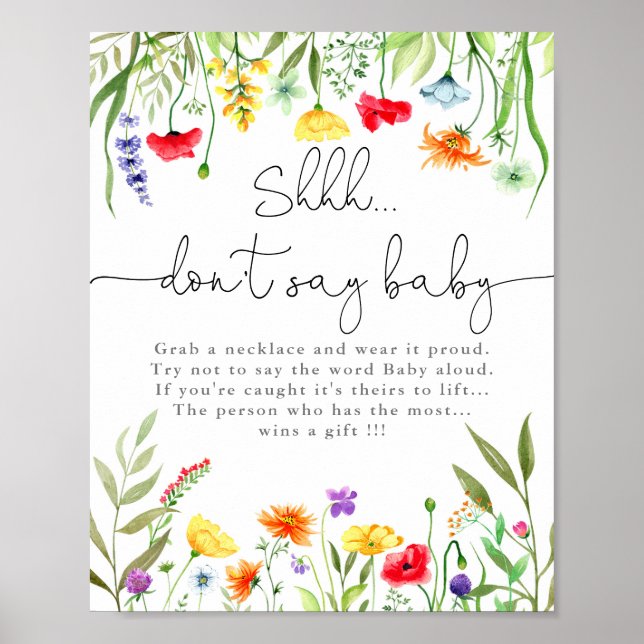 Sagen Sie nicht, Babydusche bunt Wildblumen Poster (Vorne)