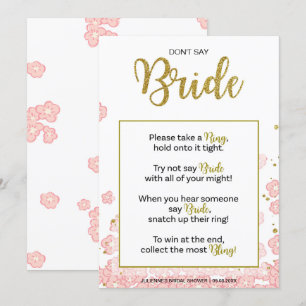 Sagen Sie nicht Bride Brautparty Ring Game  Rosa G Einladung