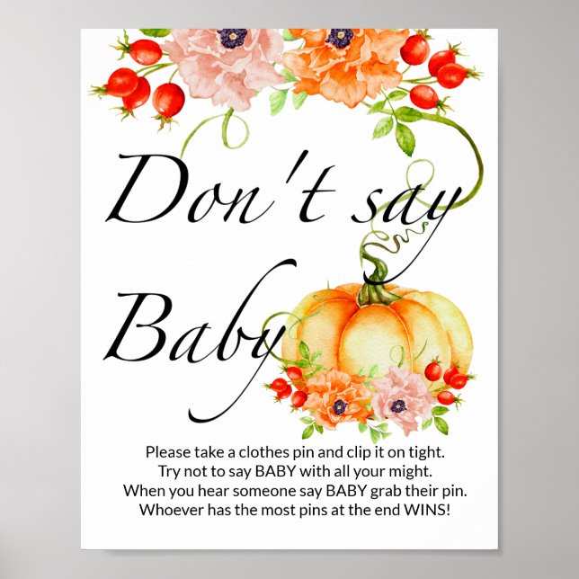 Sagen Sie nicht, kleine Pumpkin-Babydusche Poster (Vorne)