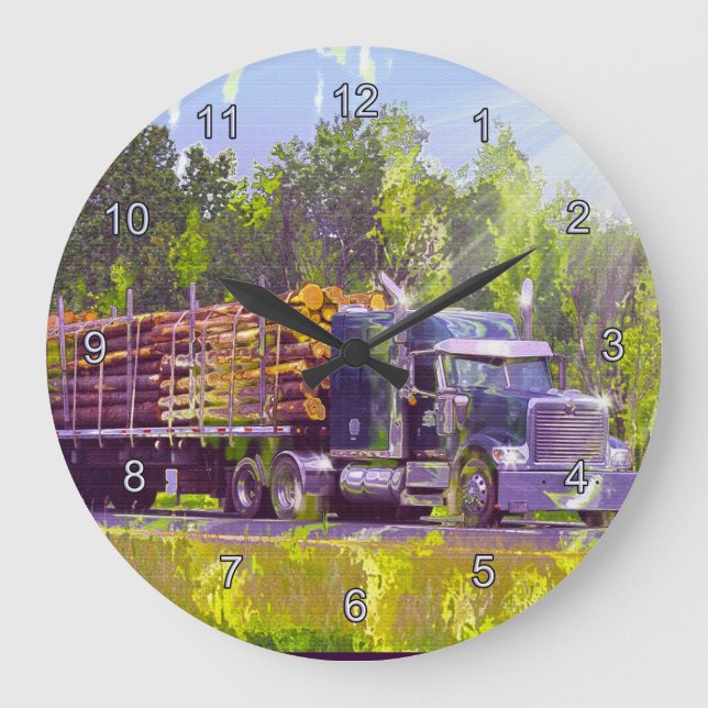 Sägewerk Lumber Logging LKW-Wandsperre Große Wanduhr (Vorderseite)
