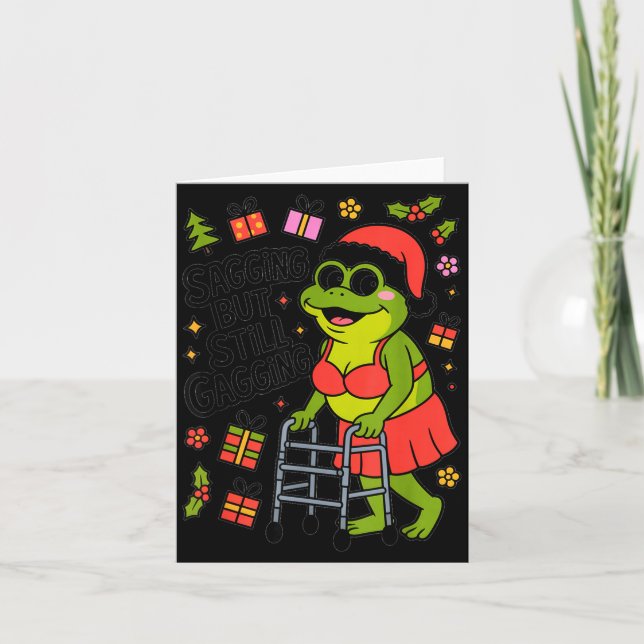 Sagging But Still Gagging Funny Christmas Frog Hol Karte (Vorderseite)