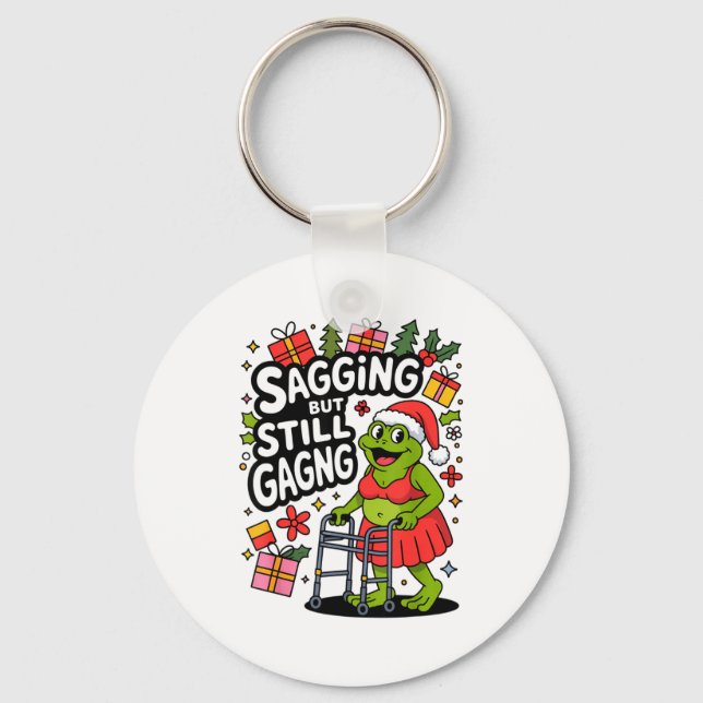 Sagging But Still Gagging Funny Christmas Frog Hol Schlüsselanhänger (Vorderseite)