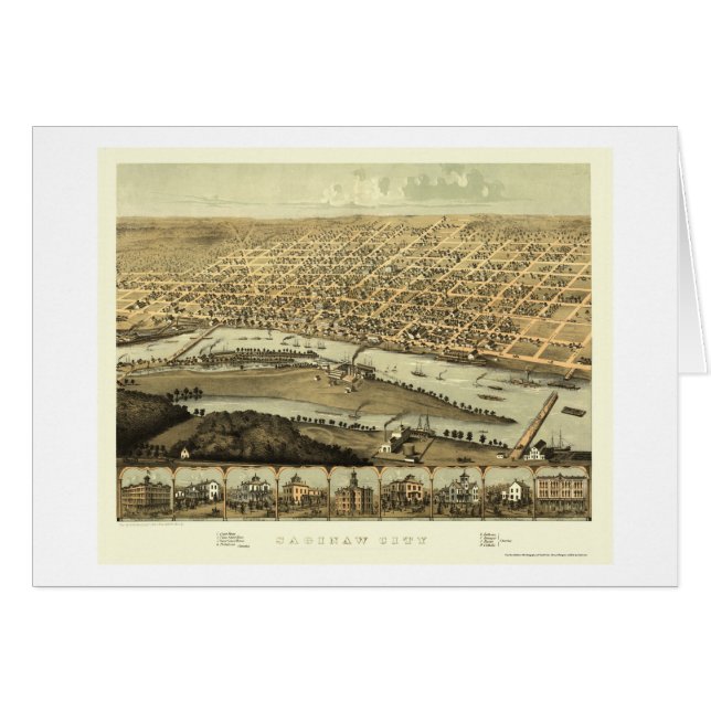 Saginaw, carte panoramique de MI - 1867 (Devant horizontal)