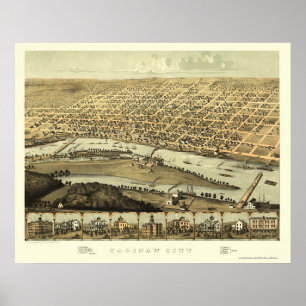 Saginaw, MI Panorama-Map - 1867 Poster