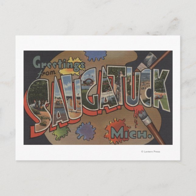 Saginaw, Michigan - Große Buchstabenszenen Postkarte (Vorderseite)