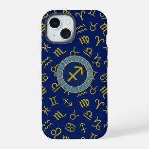 Sagittaire Zodiac+Astrologie Symboles Ptn Gld+Blue