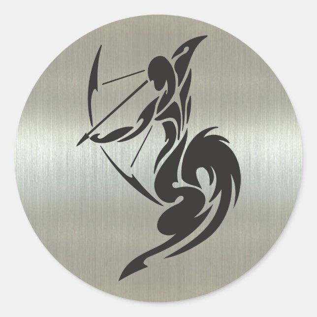 Sagittarius Archer-Silhouette mit Metallic-Effekt Runder Aufkleber (Vorderseite)