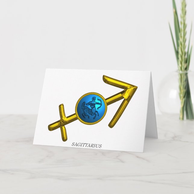 SAGITTARIUS Blue Turquoise.Gold Zodiac Birthday Karte (Vorderseite)