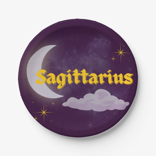 Sagittarius Celestial Moon Cloud Stars Astrologie Pappteller (Vorderseite)