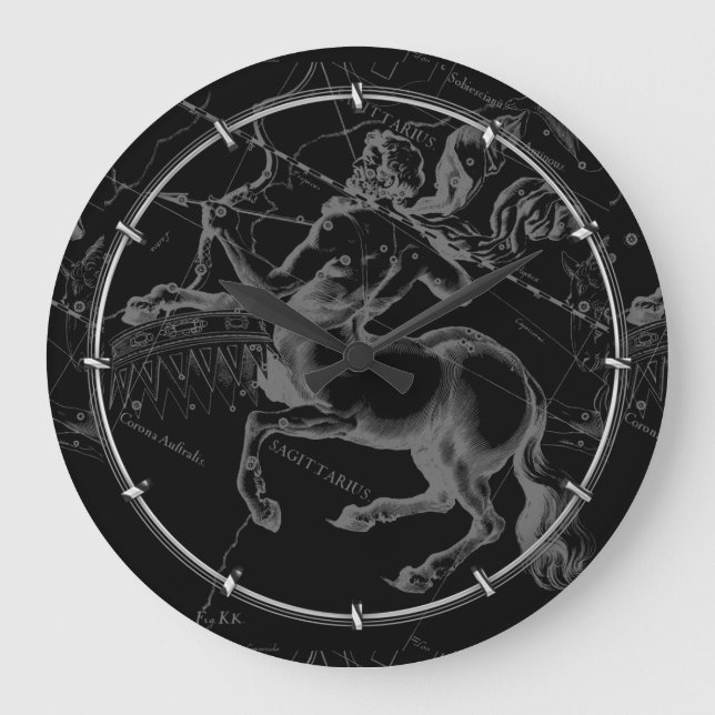 Sagittarius Constellation Classy Hevelius Engaving Große Wanduhr (Vorderseite)