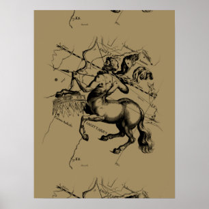 Sagittarius Constellation Map Graving Hevelius Poster