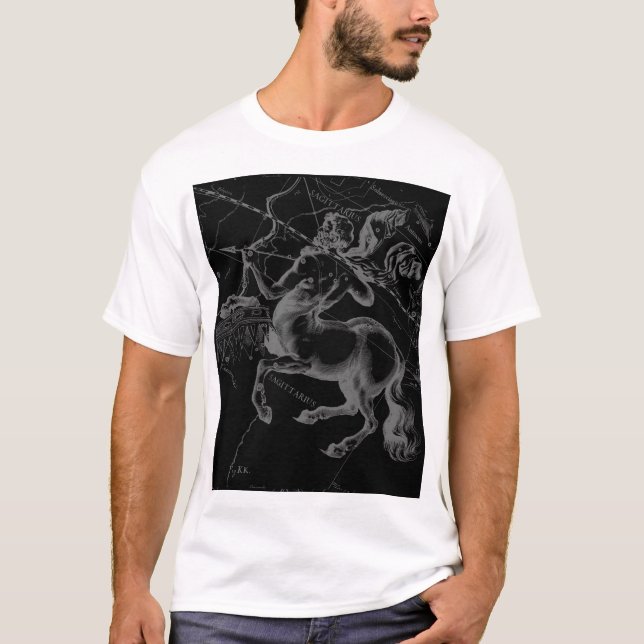 Sagittarius Constellation Map von Hevelius auf Bla T-Shirt (Vorderseite)
