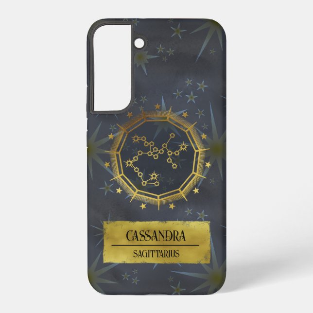 Sagittarius Dark Zodiac Astrologie: Schwarz & Gold Samsung Galaxy Hülle (Rückseite)