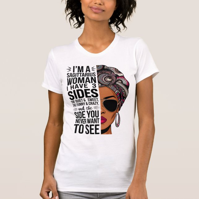 Sagittarius Frau mit drei Seiten Funny T - Shirt (Vorderseite)