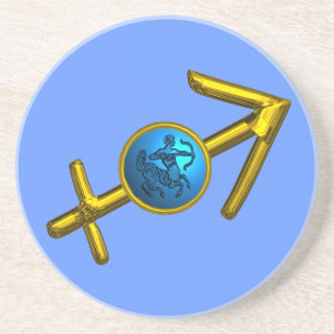 SAGITTARIUS, GOLD BLAUE ZODIAC GEBURTSTAGSIGN SANDSTEIN UNTERSETZER