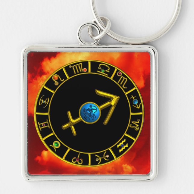 SAGITTARIUS Gold Blue Zodiac Jewel Astrologie Char Schlüsselanhänger (Vorne)