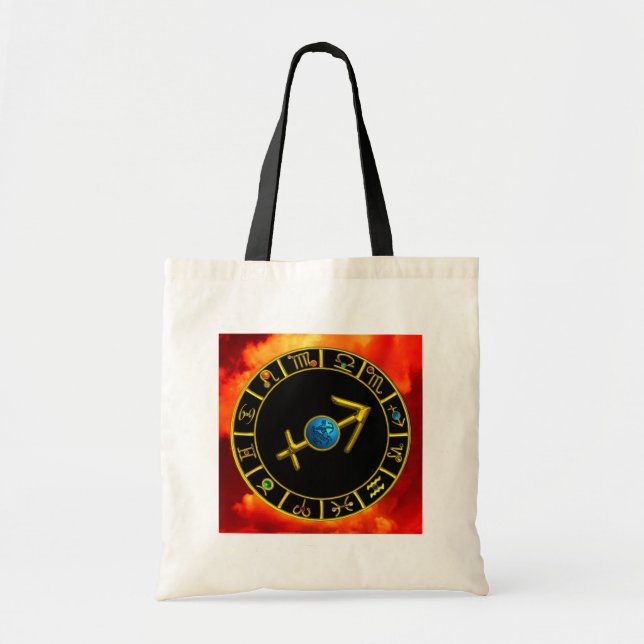 SAGITTARIUS Gold Blue Zodiac Jewel Astrologie Char Tragetasche (Vorne)