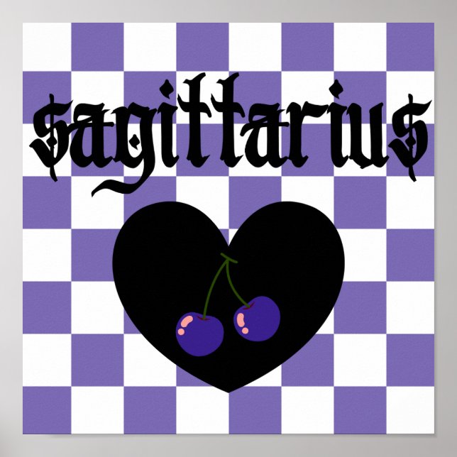Sagittarius Gothic Aesthetic Checkered Cherry Art Poster (Vorne)