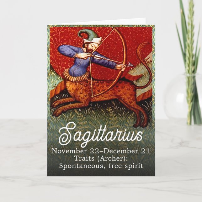 Sagittarius Horoscope Zodiac Medieval Art Geburtst Karte (Vorderseite)