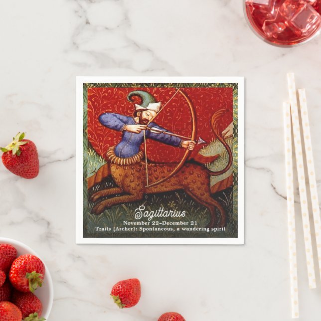 Sagittarius Horoscope Zodiac Medieval Art Geburtst Serviette (Beispiel)