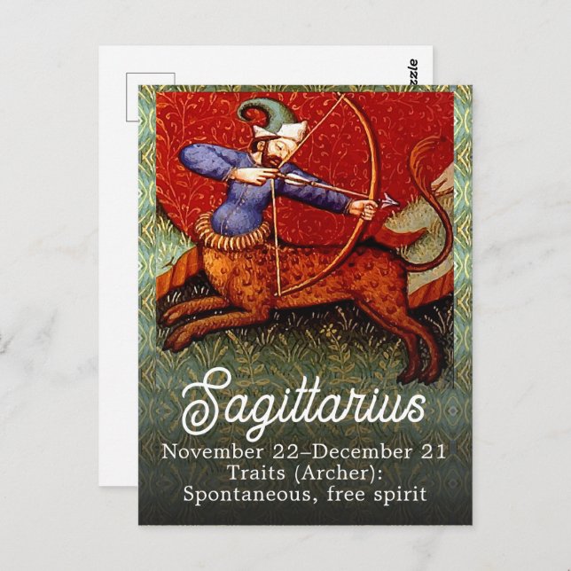 Sagittarius Horoscope Zodiac Medieval Art Postkarte (Vorne/Hinten)