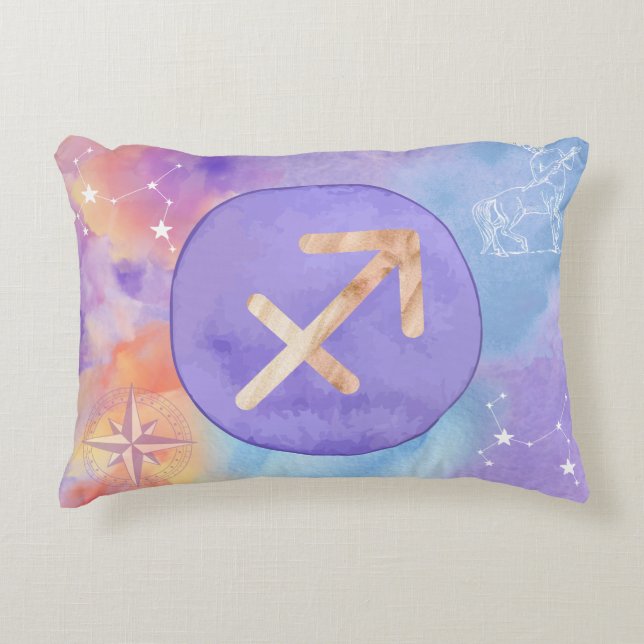 Sagittarius Lila Wasserfarbenastrologie Zodiac Dekokissen (Vorderseite)