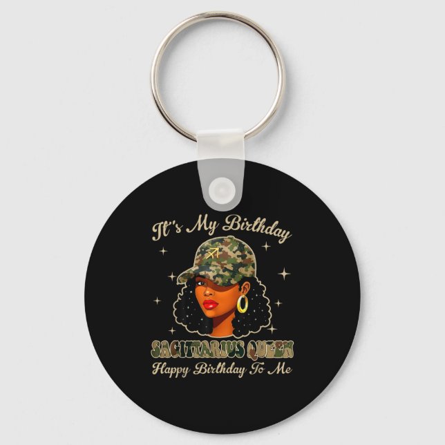 Sagittarius Queen Black Woman With Cap Camo Afro G Schlüsselanhänger (Vorderseite)