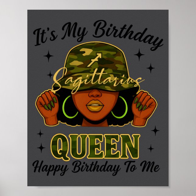 Sagittarius Queen Black Woman With Cap Camo It's M Poster (Vorne)
