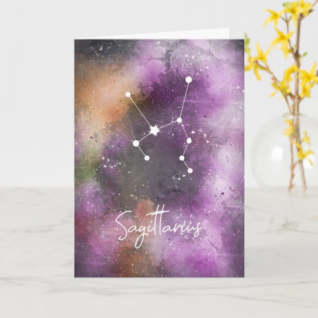 Sagittarius Sternbild Zodiac Purple Galaxy Karte (Gelbe Blume)