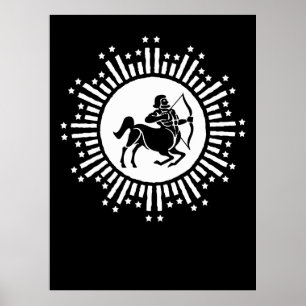 Sagittarius-Sternzeichen-Symbol mit Sternenexplosi Poster