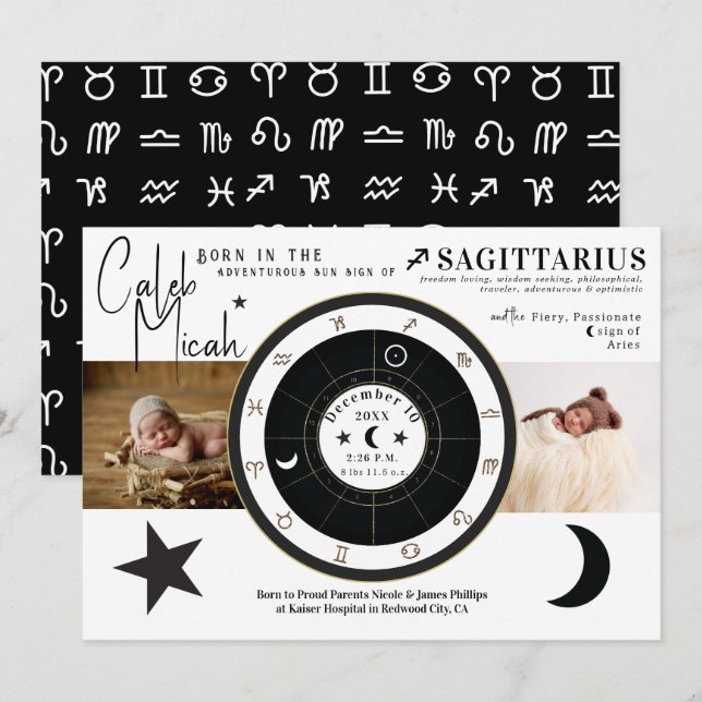 Sagittarius Sun & Moon-Unterzeichnung der Geburtsa Einladung (Vorne/Hinten)