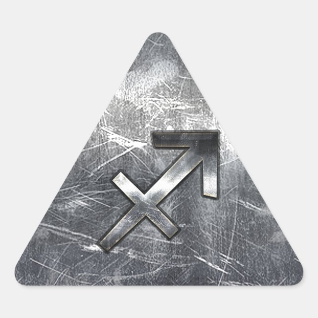 Sagittarius Symbol Grunge Distressed Steel Style Dreieckiger Aufkleber (Vorderseite)
