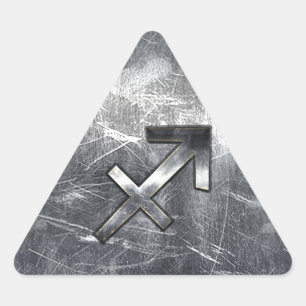 Sagittarius Symbol Grunge Distressed Steel Style Dreieckiger Aufkleber