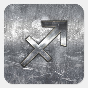 Sagittarius Symbol Grunge Distressed Steel Style Quadratischer Aufkleber