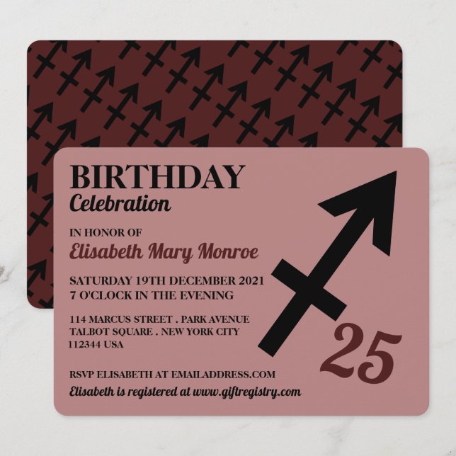 Sagittarius, The Archer, Zodiac Star Sign Birthday Einladung (Vorne/Hinten)