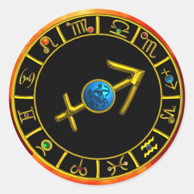 SAGITTARIUS UND GOLD ZODIAC GEBURTSTAG-ZEICHENKREI RUNDER AUFKLEBER (Vorderseite)