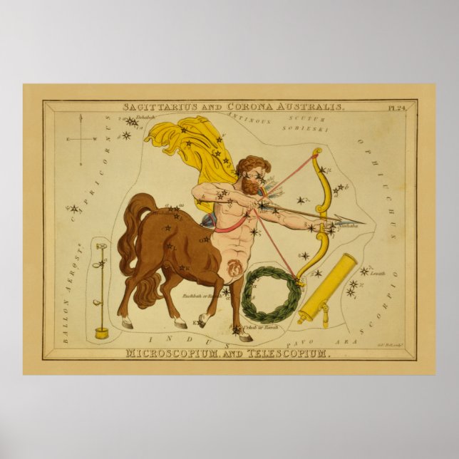 Sagittarius - Vintages Zeichen des Zodiac-Bildes Poster (Vorne)