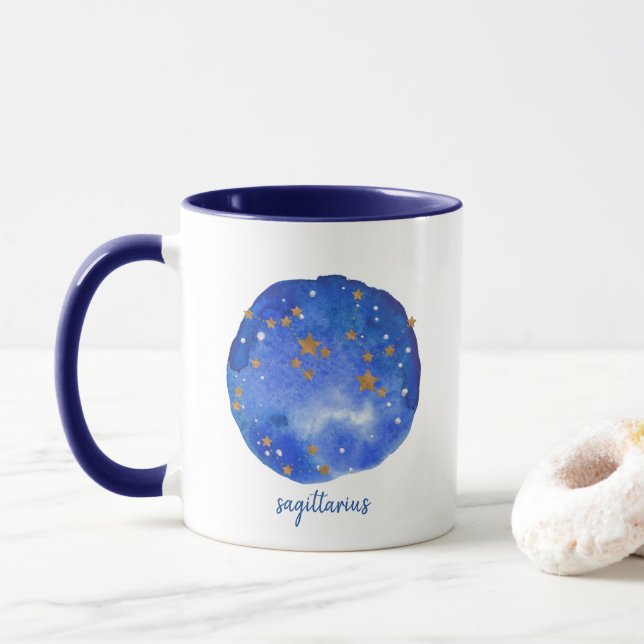 Sagittarius Watercolor Sky Constellation Zodiac Tasse (Mit Donut)