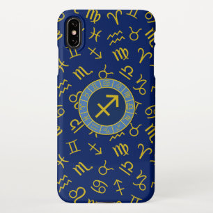 Sagittarius Zodiac+Astrologie Symbole Ptn Gld+Blue iPhone Hülle