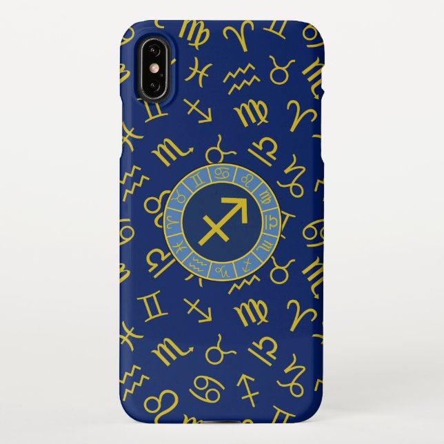 Sagittarius Zodiac+Astrologie Symbole Ptn Gld+Blue iPhone Hülle (Rückseite)