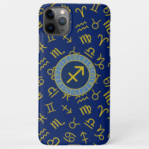 Sagittarius Zodiac+Astrologie Symbole Ptn Gld+Blue iPhone 11Pro Max Hülle