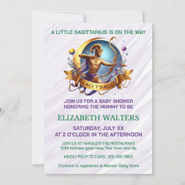 Sagittarius Zodiac Baby Shower Lavender and Green Einladung