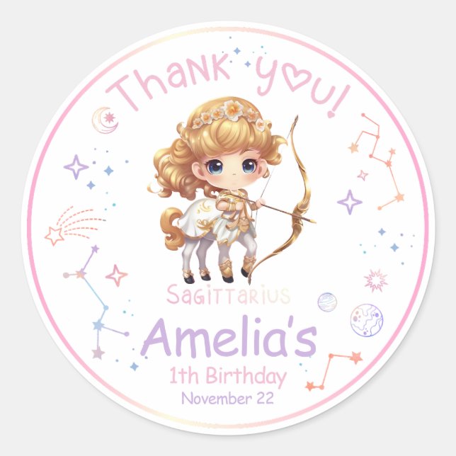 Sagittarius Zodiac Birthday Runder Aufkleber (Vorderseite)