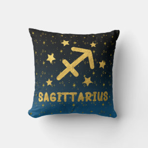 Sagittarius Zodiac Blue and Gold Throw Pillow Kissen