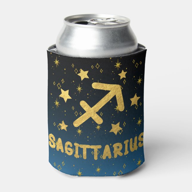Sagittarius Zodiac Blue und Gold Can Cooler Dosenkühler (Kanne Vorderseite)